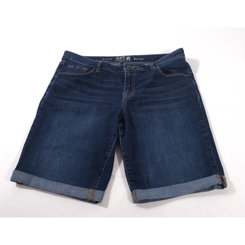 Apt. 9 Shorts Womens 12 Dark Wash Bermuda Denim Cuffed Stretch Pockets Casual